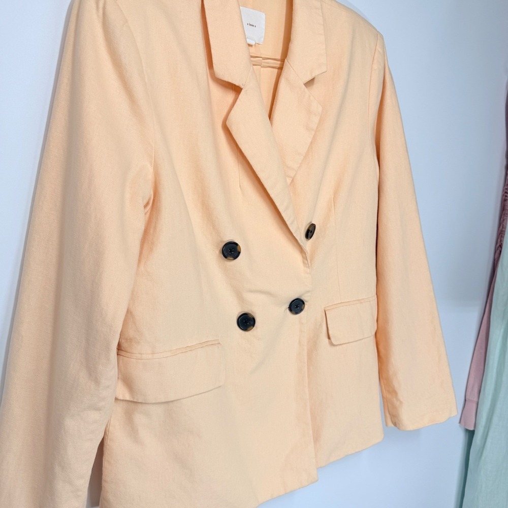A Loves A Womens Peach Linen Blend Double Breasted Blazer Size L - Picture 3 of 10